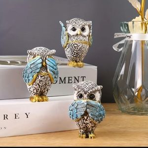 3pcs Three No Owls Statue Don't Listen Don't Speak, Don't Look, Resin Decoration